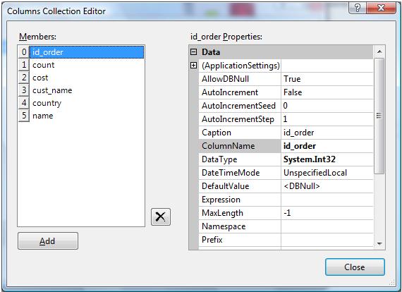 Table fields list